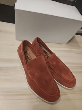 Mephisto Men's Suede Loafers in Rust Brown with White Sole